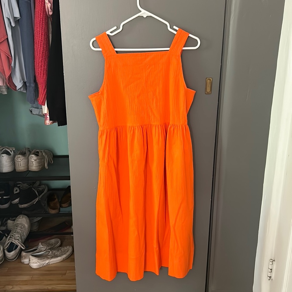 Everlane Orange Seersucker Midi Dress